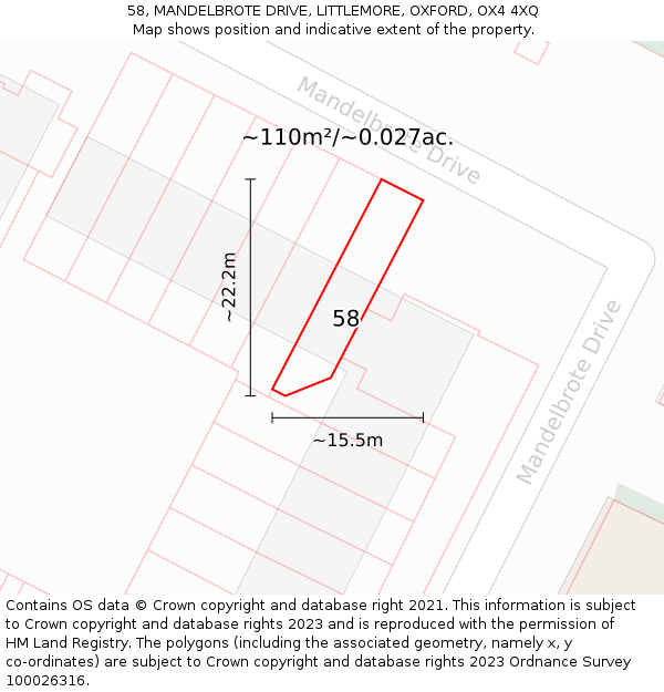 58, MANDELBROTE DRIVE, LITTLEMORE, OXFORD, OX4 4XQ: Plot and title map