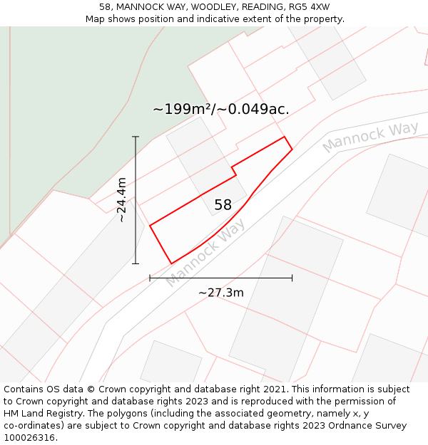58, MANNOCK WAY, WOODLEY, READING, RG5 4XW: Plot and title map