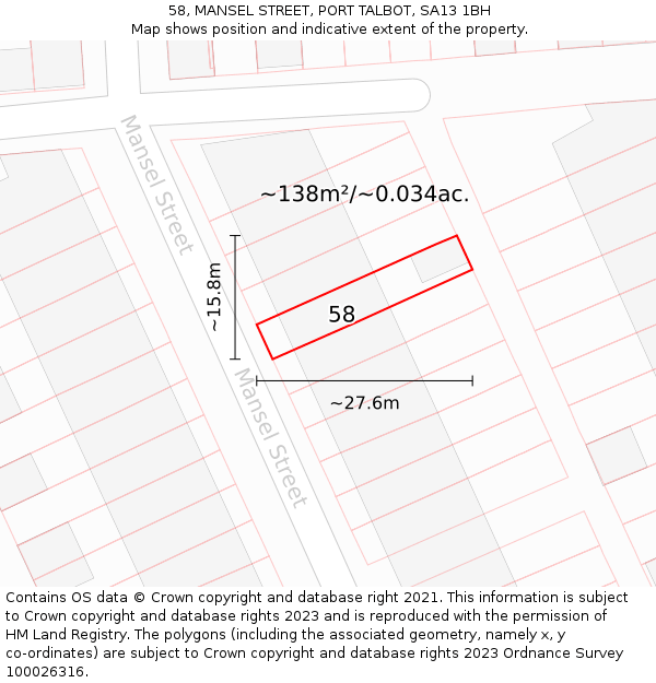 58, MANSEL STREET, PORT TALBOT, SA13 1BH: Plot and title map