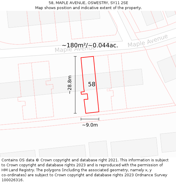 58, MAPLE AVENUE, OSWESTRY, SY11 2SE: Plot and title map