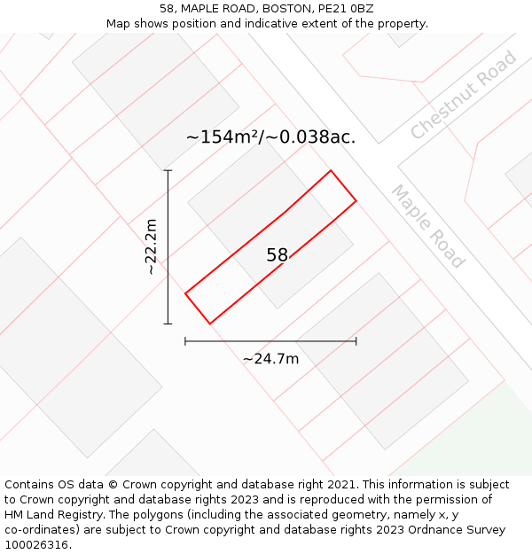 58, MAPLE ROAD, BOSTON, PE21 0BZ: Plot and title map