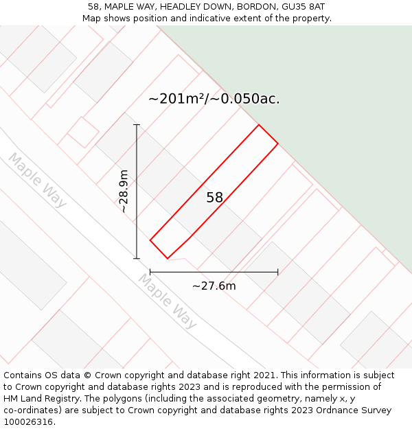 58, MAPLE WAY, HEADLEY DOWN, BORDON, GU35 8AT: Plot and title map