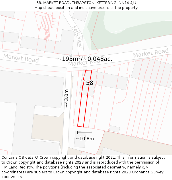 58, MARKET ROAD, THRAPSTON, KETTERING, NN14 4JU: Plot and title map