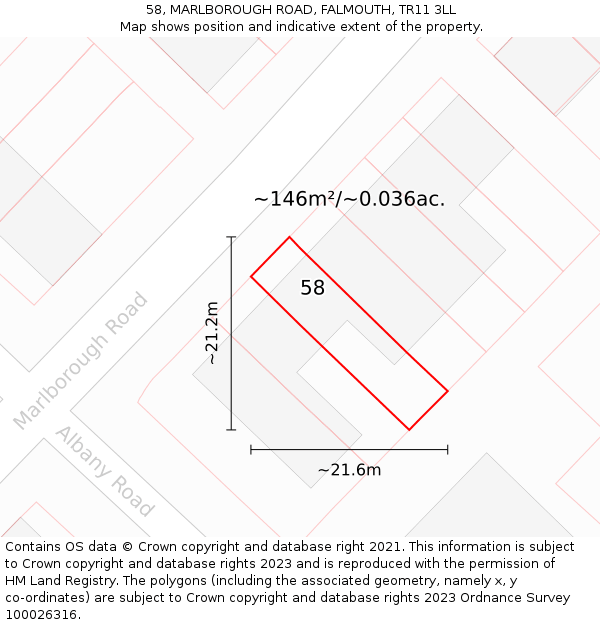 58, MARLBOROUGH ROAD, FALMOUTH, TR11 3LL: Plot and title map