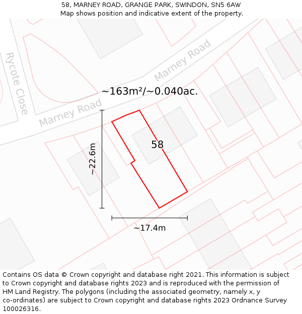 58, MARNEY ROAD, GRANGE PARK, SWINDON, SN5 6AW: Plot and title map