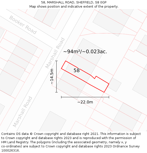 58, MARSHALL ROAD, SHEFFIELD, S8 0GP: Plot and title map