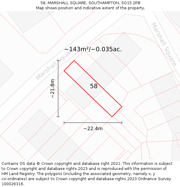 58, MARSHALL SQUARE, SOUTHAMPTON, SO15 2PB: Plot and title map