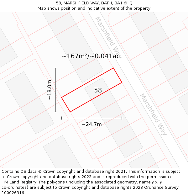 58, MARSHFIELD WAY, BATH, BA1 6HQ: Plot and title map