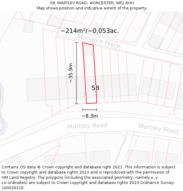 58, MARTLEY ROAD, WORCESTER, WR2 6HH: Plot and title map