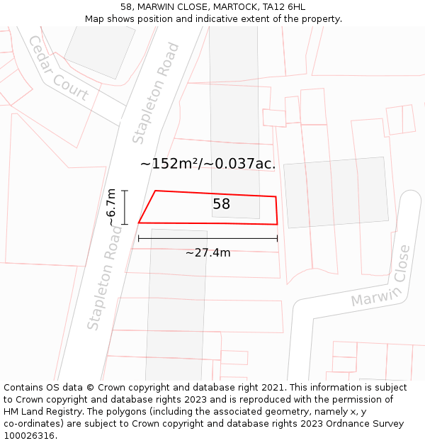 58, MARWIN CLOSE, MARTOCK, TA12 6HL: Plot and title map