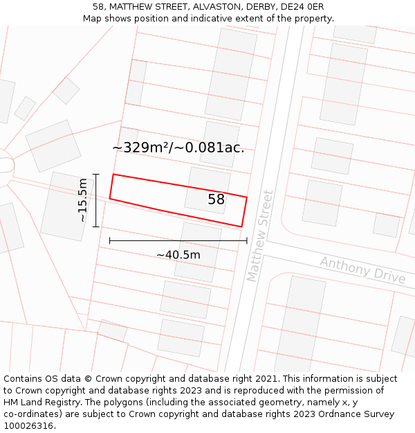 58, MATTHEW STREET, ALVASTON, DERBY, DE24 0ER: Plot and title map
