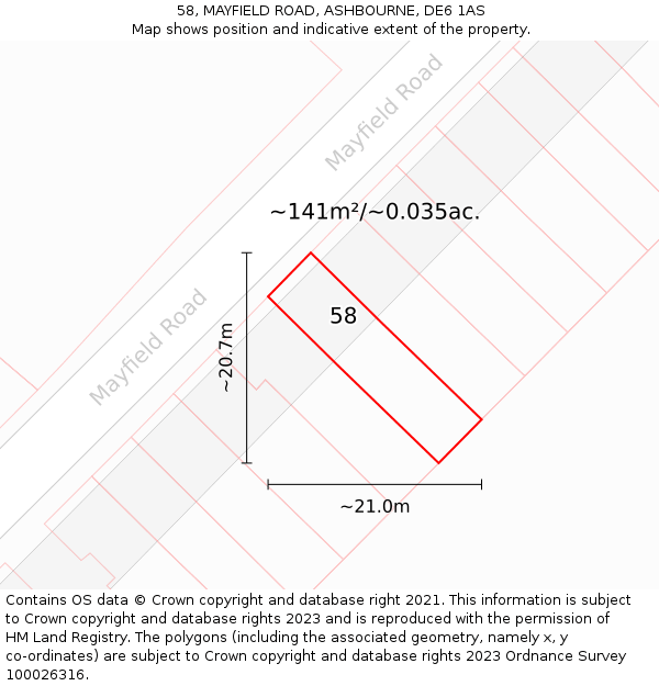58, MAYFIELD ROAD, ASHBOURNE, DE6 1AS: Plot and title map