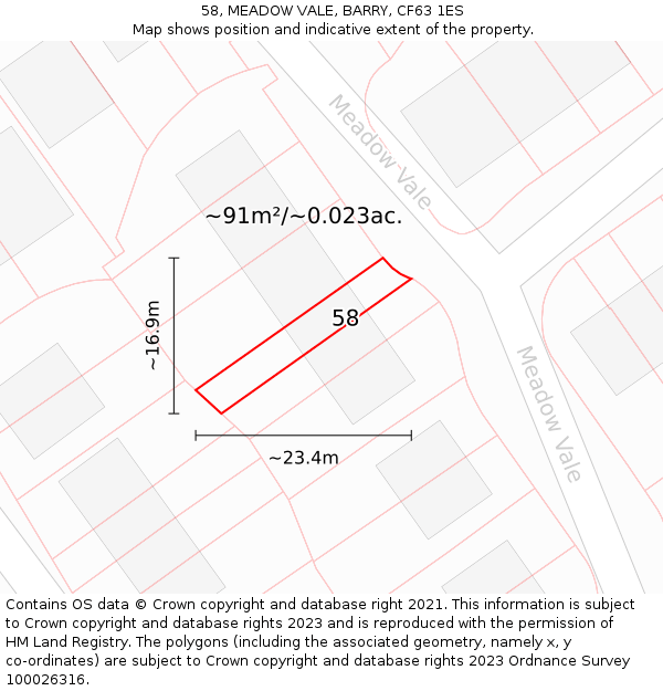 58, MEADOW VALE, BARRY, CF63 1ES: Plot and title map