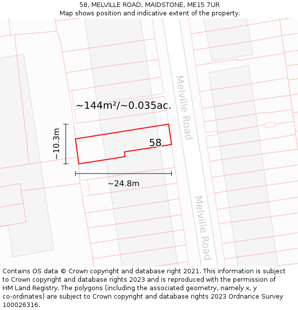 58, MELVILLE ROAD, MAIDSTONE, ME15 7UR: Plot and title map