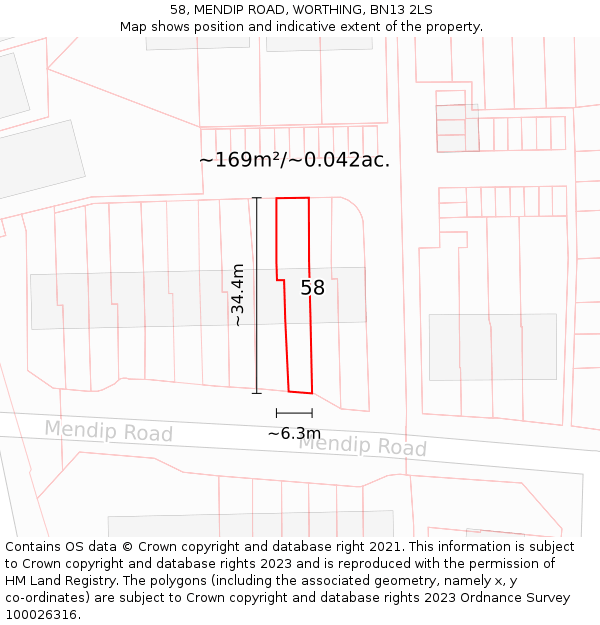 58, MENDIP ROAD, WORTHING, BN13 2LS: Plot and title map