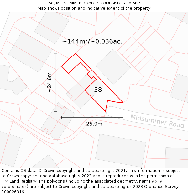 58, MIDSUMMER ROAD, SNODLAND, ME6 5RP: Plot and title map