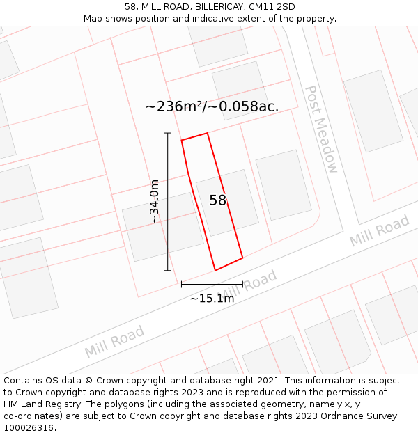 58, MILL ROAD, BILLERICAY, CM11 2SD: Plot and title map