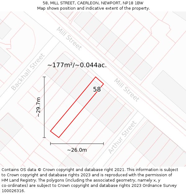 58, MILL STREET, CAERLEON, NEWPORT, NP18 1BW: Plot and title map