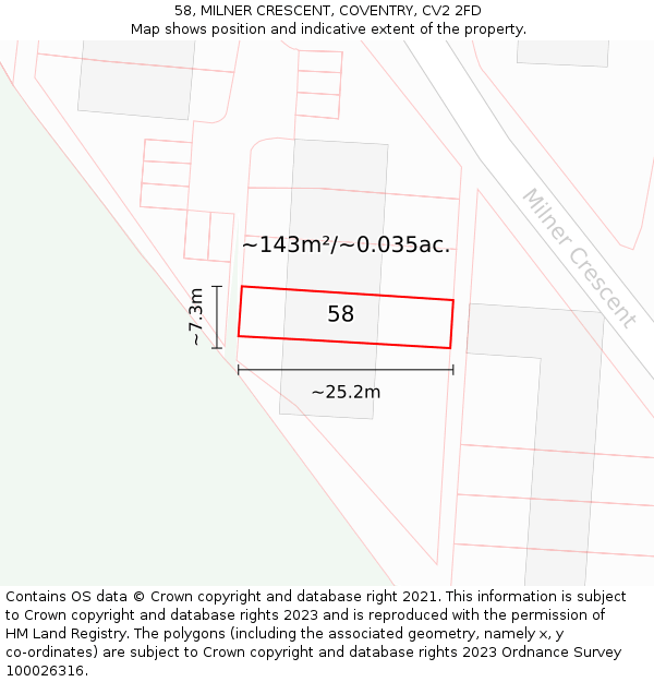 58, MILNER CRESCENT, COVENTRY, CV2 2FD: Plot and title map