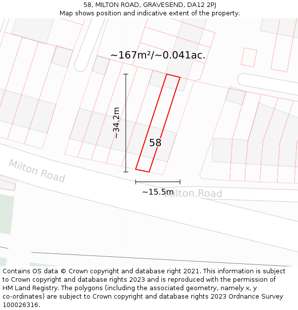 58, MILTON ROAD, GRAVESEND, DA12 2PJ: Plot and title map