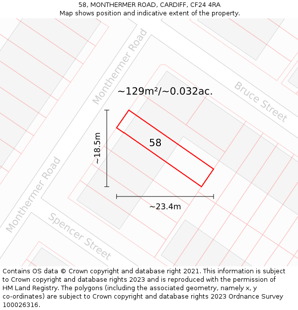 58, MONTHERMER ROAD, CARDIFF, CF24 4RA: Plot and title map