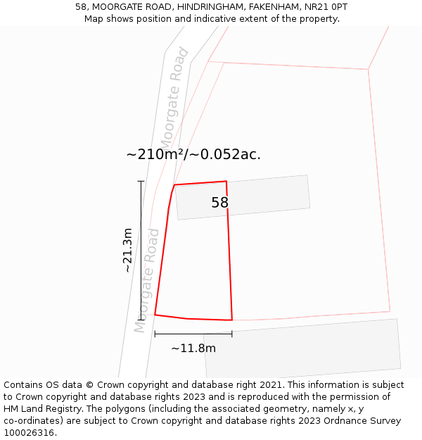 58, MOORGATE ROAD, HINDRINGHAM, FAKENHAM, NR21 0PT: Plot and title map