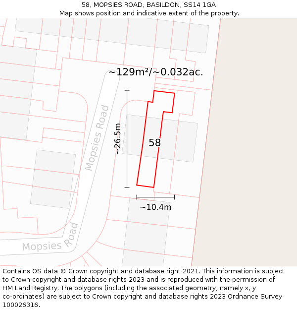 58, MOPSIES ROAD, BASILDON, SS14 1GA: Plot and title map