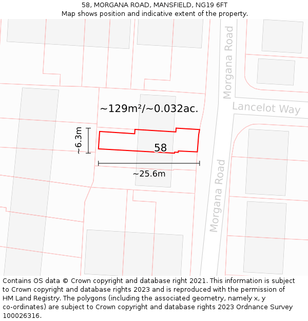 58, MORGANA ROAD, MANSFIELD, NG19 6FT: Plot and title map