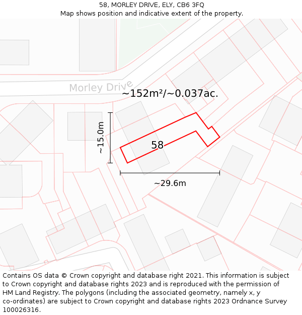 58, MORLEY DRIVE, ELY, CB6 3FQ: Plot and title map