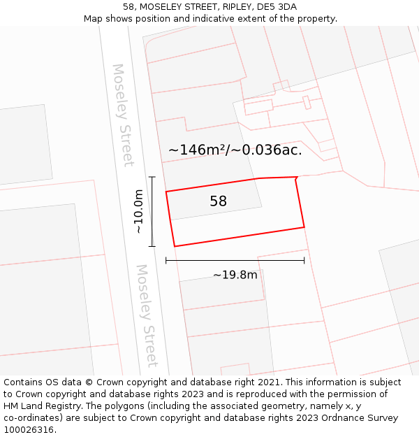 58, MOSELEY STREET, RIPLEY, DE5 3DA: Plot and title map
