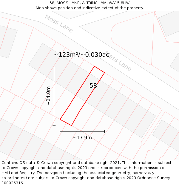 58, MOSS LANE, ALTRINCHAM, WA15 8HW: Plot and title map