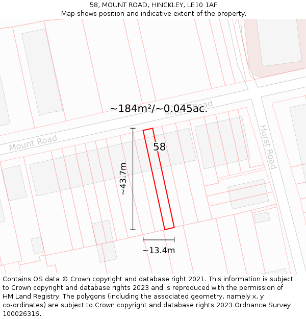 58, MOUNT ROAD, HINCKLEY, LE10 1AF: Plot and title map