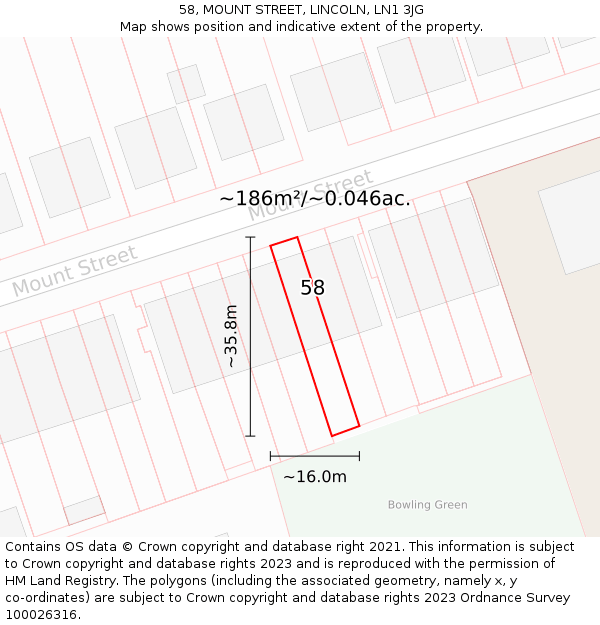 58, MOUNT STREET, LINCOLN, LN1 3JG: Plot and title map