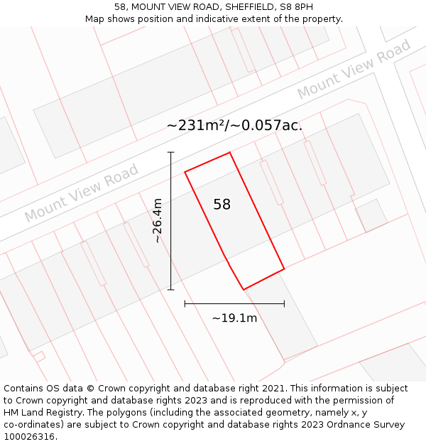 58, MOUNT VIEW ROAD, SHEFFIELD, S8 8PH: Plot and title map