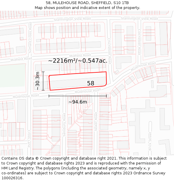 58, MULEHOUSE ROAD, SHEFFIELD, S10 1TB: Plot and title map