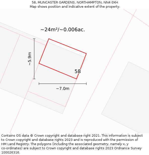 58, MUNCASTER GARDENS, NORTHAMPTON, NN4 0XH: Plot and title map