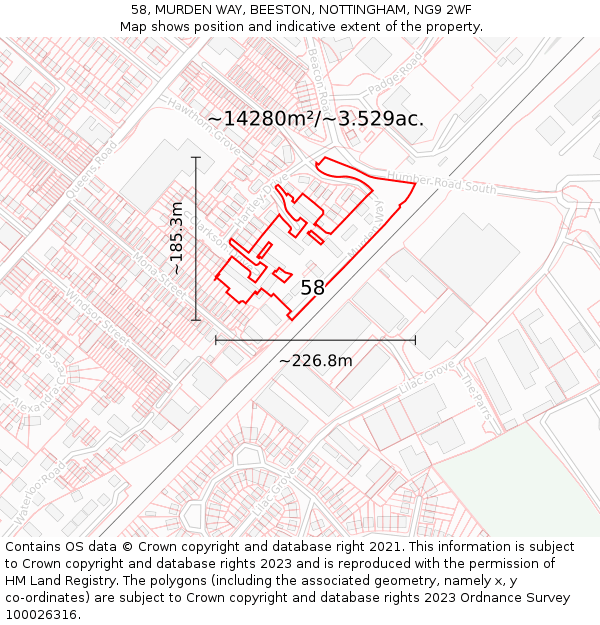 58, MURDEN WAY, BEESTON, NOTTINGHAM, NG9 2WF: Plot and title map