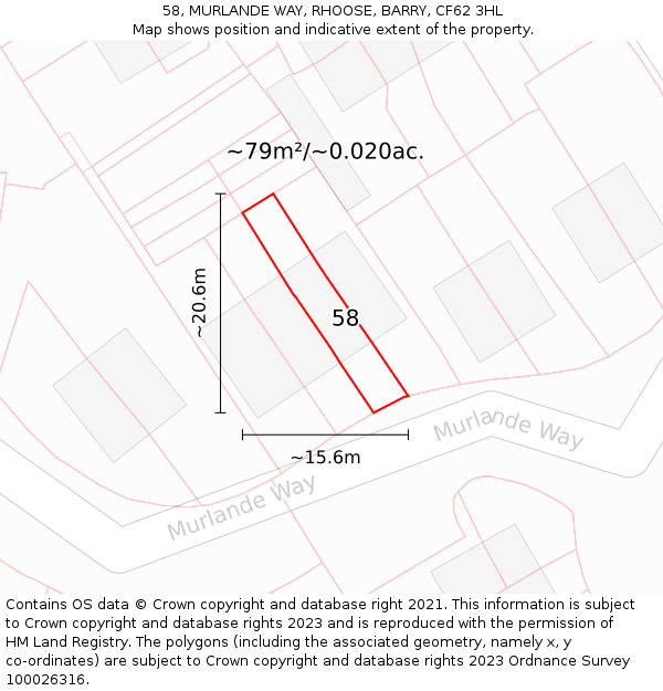 58, MURLANDE WAY, RHOOSE, BARRY, CF62 3HL: Plot and title map