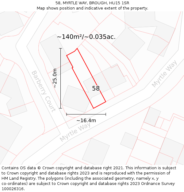 58, MYRTLE WAY, BROUGH, HU15 1SR: Plot and title map
