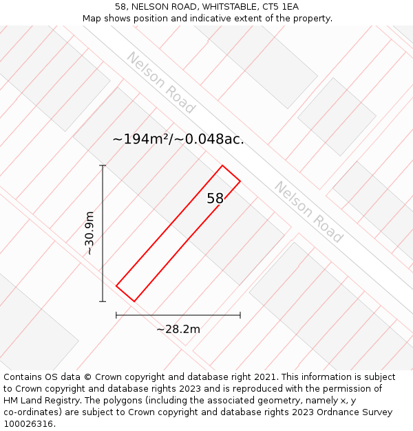 58, NELSON ROAD, WHITSTABLE, CT5 1EA: Plot and title map