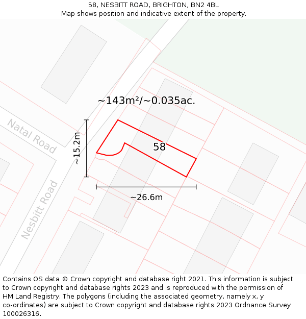 58, NESBITT ROAD, BRIGHTON, BN2 4BL: Plot and title map