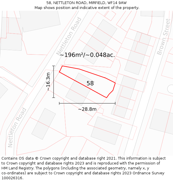 58, NETTLETON ROAD, MIRFIELD, WF14 9AW: Plot and title map