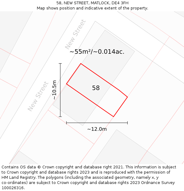 58, NEW STREET, MATLOCK, DE4 3FH: Plot and title map
