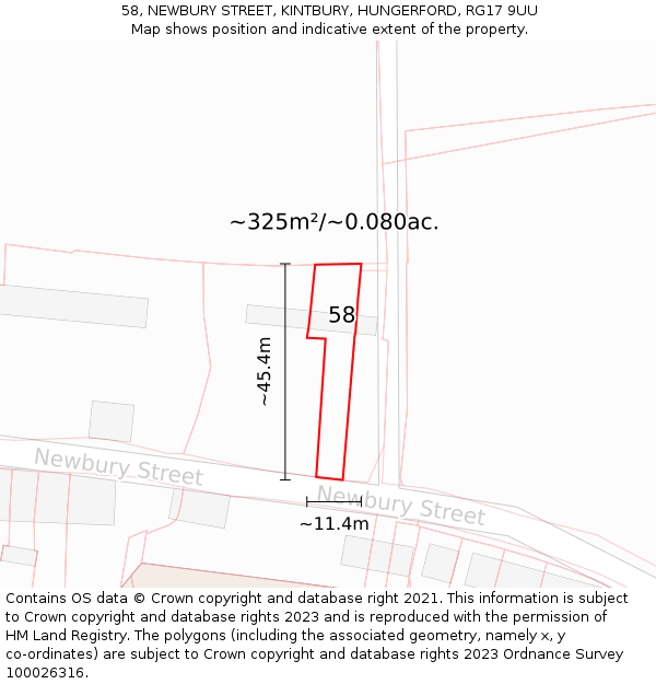 58, NEWBURY STREET, KINTBURY, HUNGERFORD, RG17 9UU: Plot and title map