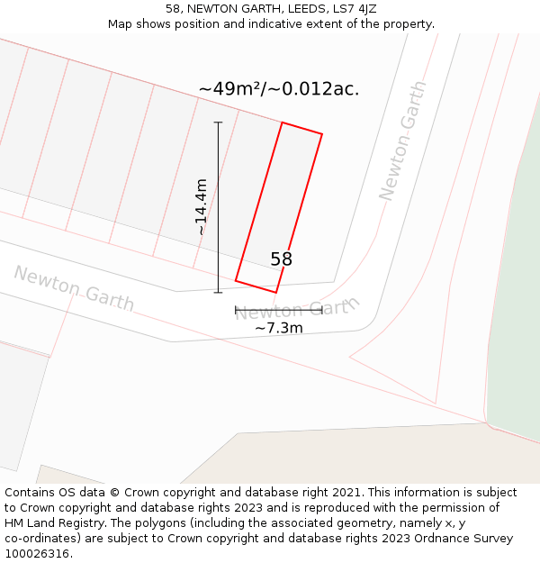58, NEWTON GARTH, LEEDS, LS7 4JZ: Plot and title map