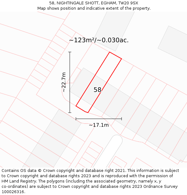 58, NIGHTINGALE SHOTT, EGHAM, TW20 9SX: Plot and title map