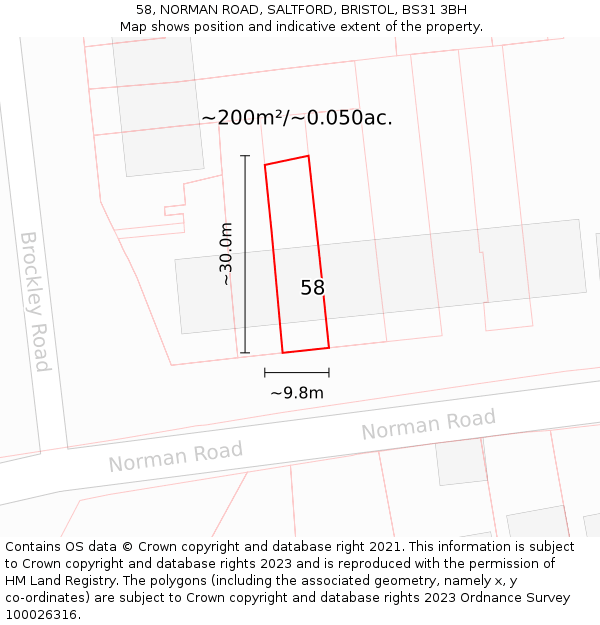 58, NORMAN ROAD, SALTFORD, BRISTOL, BS31 3BH: Plot and title map