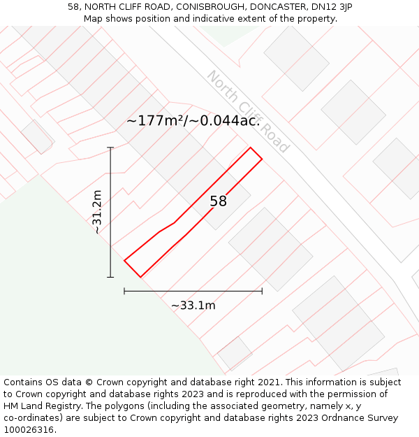 58, NORTH CLIFF ROAD, CONISBROUGH, DONCASTER, DN12 3JP: Plot and title map