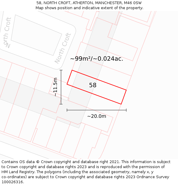 58, NORTH CROFT, ATHERTON, MANCHESTER, M46 0SW: Plot and title map