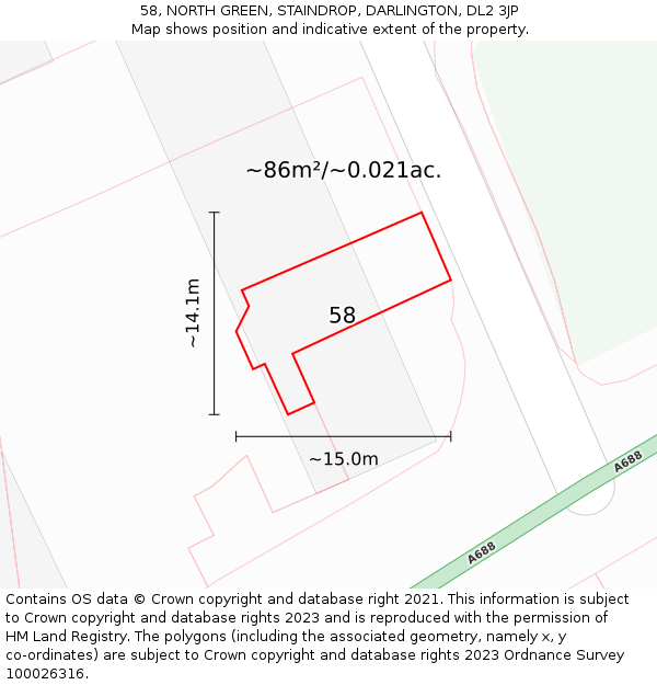 58, NORTH GREEN, STAINDROP, DARLINGTON, DL2 3JP: Plot and title map